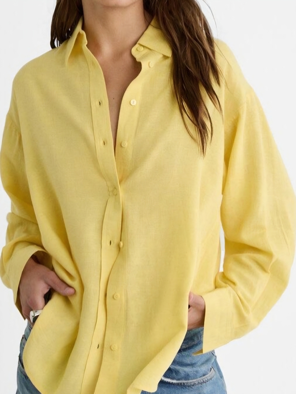 Stradivarius Yellow Linen Oversized Shirt